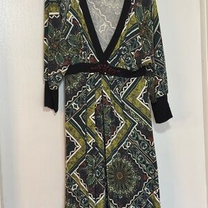 Karen Kane Green and Black Patterned Maxi Dress